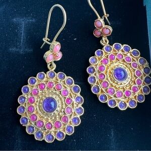 Gold-Tone Pink & Purple Round Drop Earrings